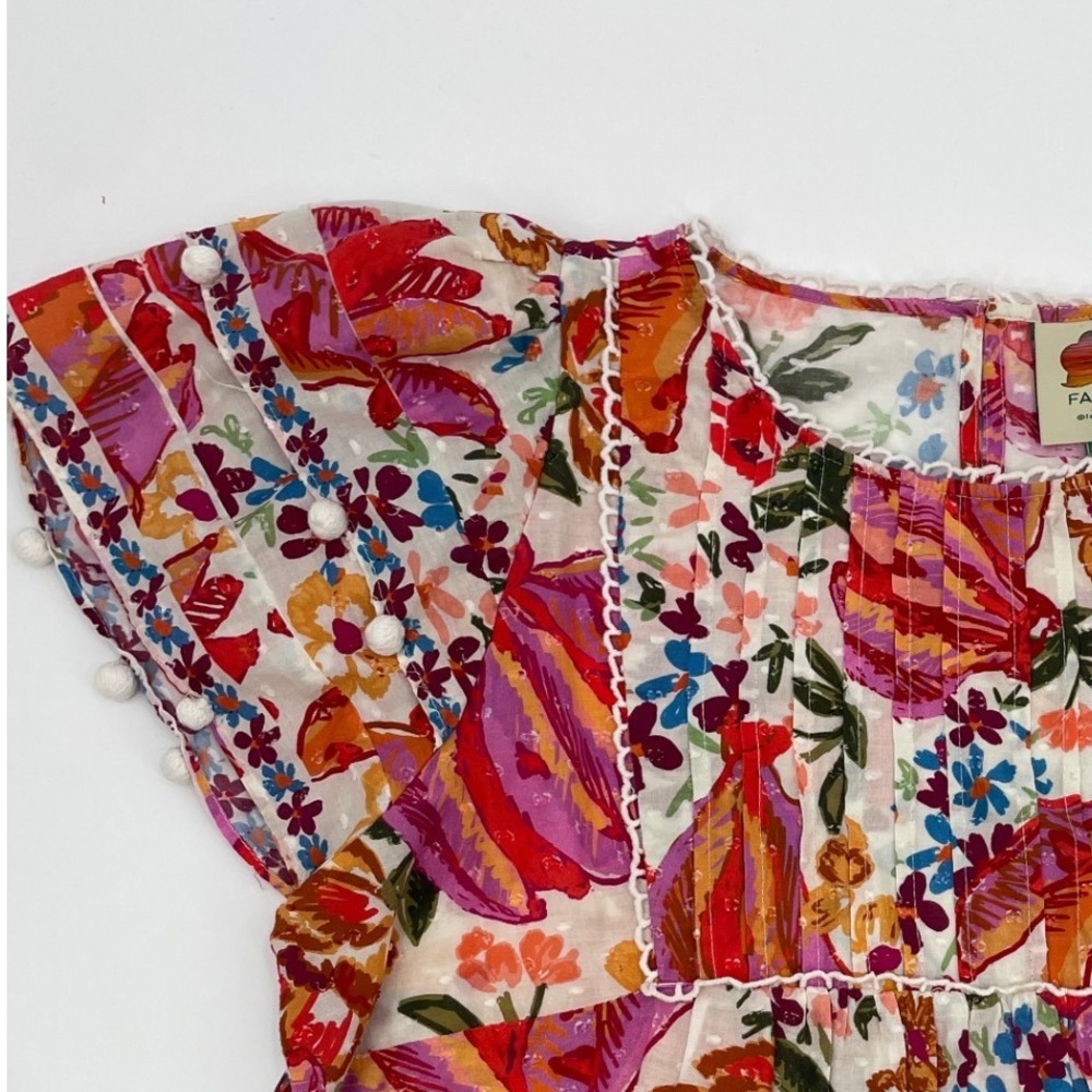 FARM Rio Multicolor Floral Puff-Sleeve Peasant Blouse with Banana Design - Picture 14 of 14